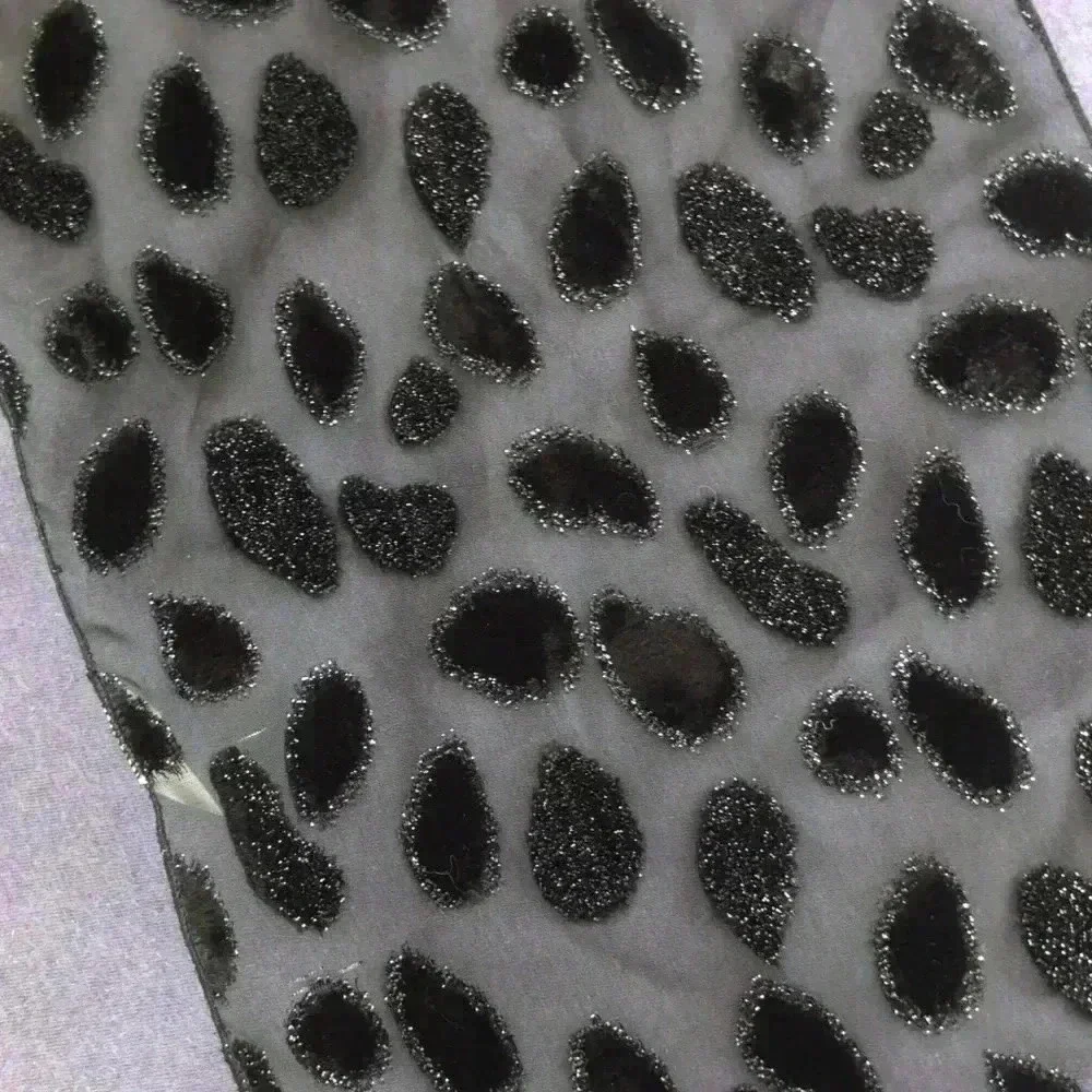 Black Cheetah Print Scarf Sparkle Black velvet on mesh 60 x 9 in